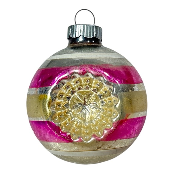 Vintage 2.5" Shiny Brite Double Indent Reflector Glass Christmas Ornament Stripe - Picture 3 of 6